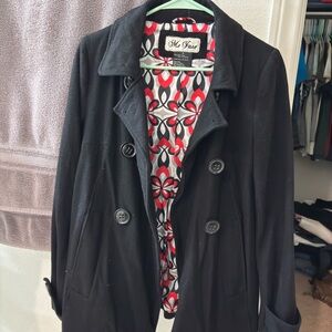 Me Jane Black Pea Coat with Patterned Lining